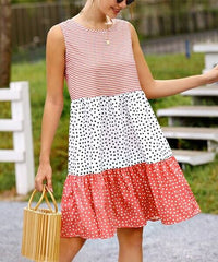 Stripe Polka Dot Contrast Tiered Sleeveless Dress size XXL