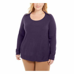 Karen Scott Plus Size Button-Shoulder Sweater in Purple Dynasty
