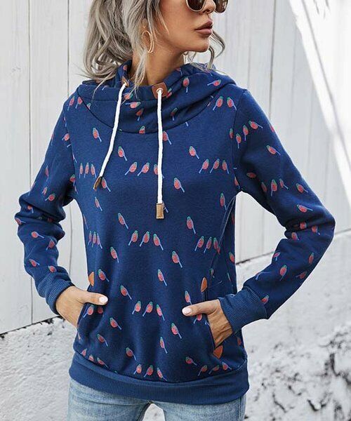 Blue Bird Mock Neck Hoodie size L