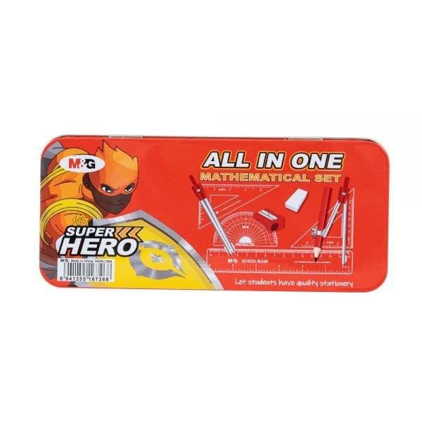 M&G Math Set 8pcs Metal Box packing