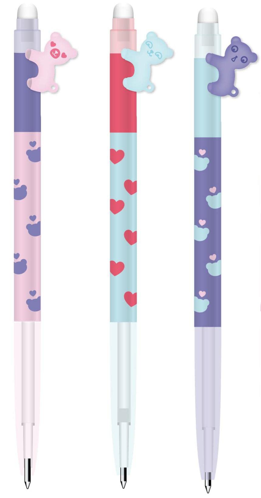 M&G "ADORABLE PET" Retractable Erasable Gel Pen 0.4mm Super cool BEAR shape clip Crystal Blue Ink (5 per pack)