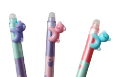 M&G "ADORABLE PET" Retractable Erasable Gel Pen 0.4mm Super cool BEAR shape clip Crystal Blue Ink (5 per pack)