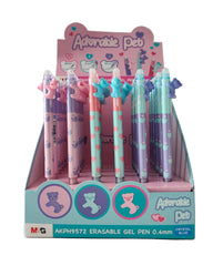 M&G "ADORABLE PET" Retractable Erasable Gel Pen 0.4mm Super cool BEAR shape clip Crystal Blue Ink (5 per pack)