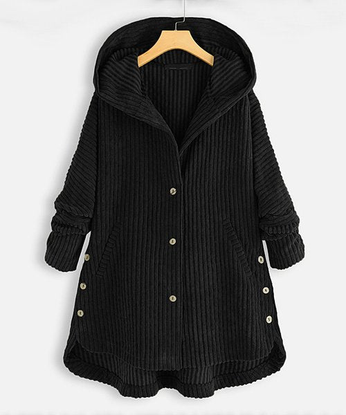 Smoke in the Mirror Black Ribbed Button-Up Hooded Jacket
