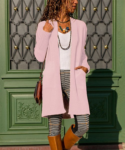 CCK Style Powder Pink Ribbed Pocket Wool-Blend Duster
