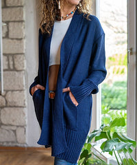 CCK Style Dark Blue Pocket Wool-Blend Open Cardigan
