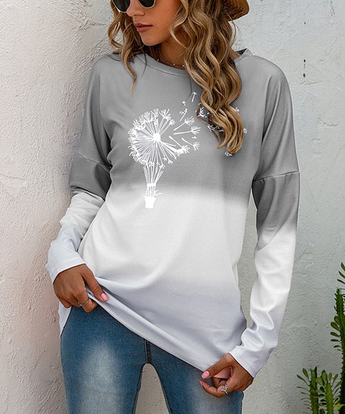 Baisico Gray & White Dandelion Color Block Top