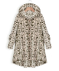 Baisico Apricot Leopard Side-Pocket Plush Hooded Button-Up Coat