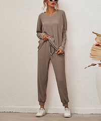 Floral Blooming - Coffee Ribbed Long-Sleeve Tee & Joggers