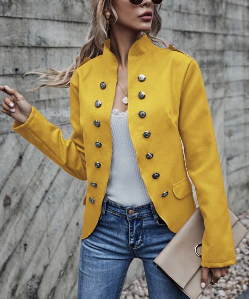 Suvimuga Yellow Button-Accent Blazer