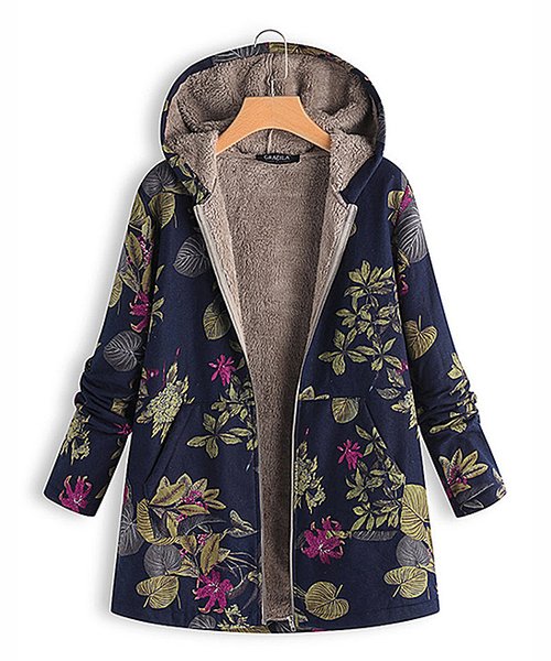 E-RÃtro Navy & Pink Floral Zip-Up Hoodie Jacket