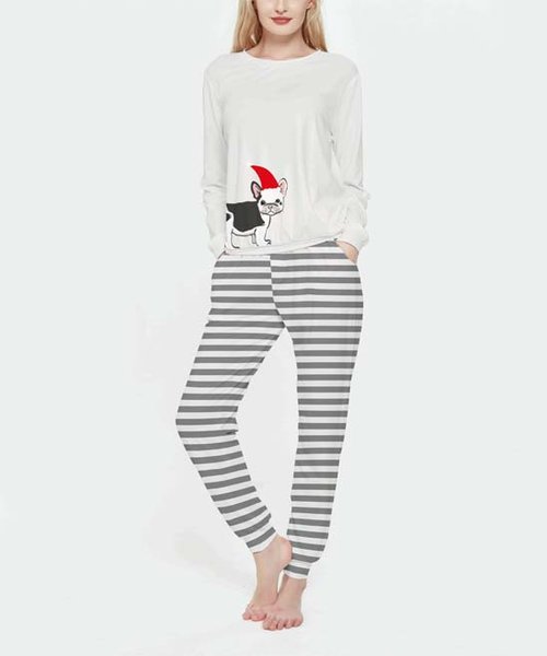 PixieLady White Dog Sweatshirt & Black Stripe Joggers