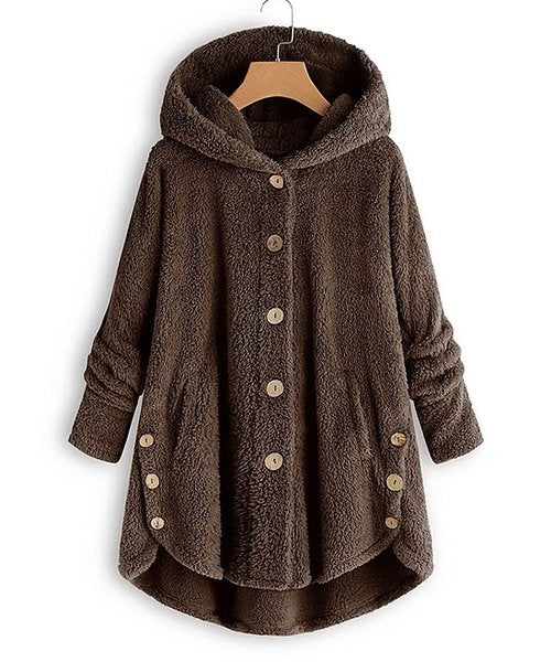 NXH Brown Pocket Plush Hooded Button-Up Coat