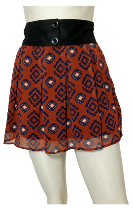 3 Ena Brown/Navy Western Print Buttoned Miniskirt