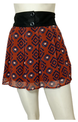 3 Ena Brown/Navy Western Print Buttoned Miniskirt