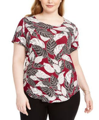 Alfani Women Plus Size Floral-Print T-Shirt Chop Dot Red 3X