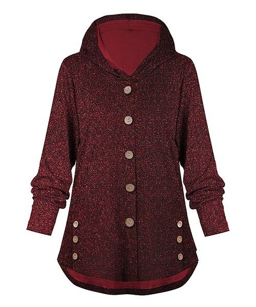 UDEAR Red Knit Button-Accent Hooded Cardigan