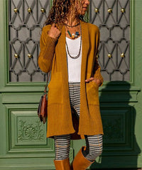 CCK Style Mustard Ribbed Pocket Wool-Blend Duster