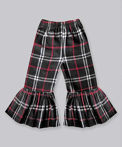 A.T.U.N. Black and Cherry Plaid Ruffle-Hem Pants