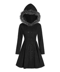 Camisa Black Faux-Fur Hood Pleat Peacoat