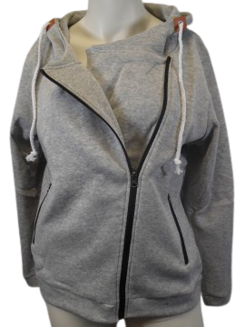 Grey Front Zippers Hooded Sweater