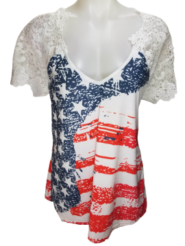Flag Shirt with Lace Sleeves