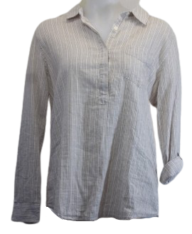 Tan/White Per Se Striped Blouse
