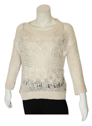 Crocheted Floral Print Fabric Sweater