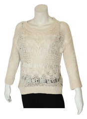 Crocheted Floral Print Fabric Sweater