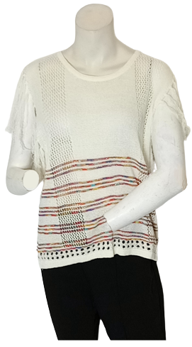 Gran Oriente Cream/Pink Fringed Striped Sleeveless Sweater