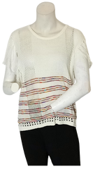 Gran Oriente Cream/Pink Fringed Striped Sleeveless Sweater