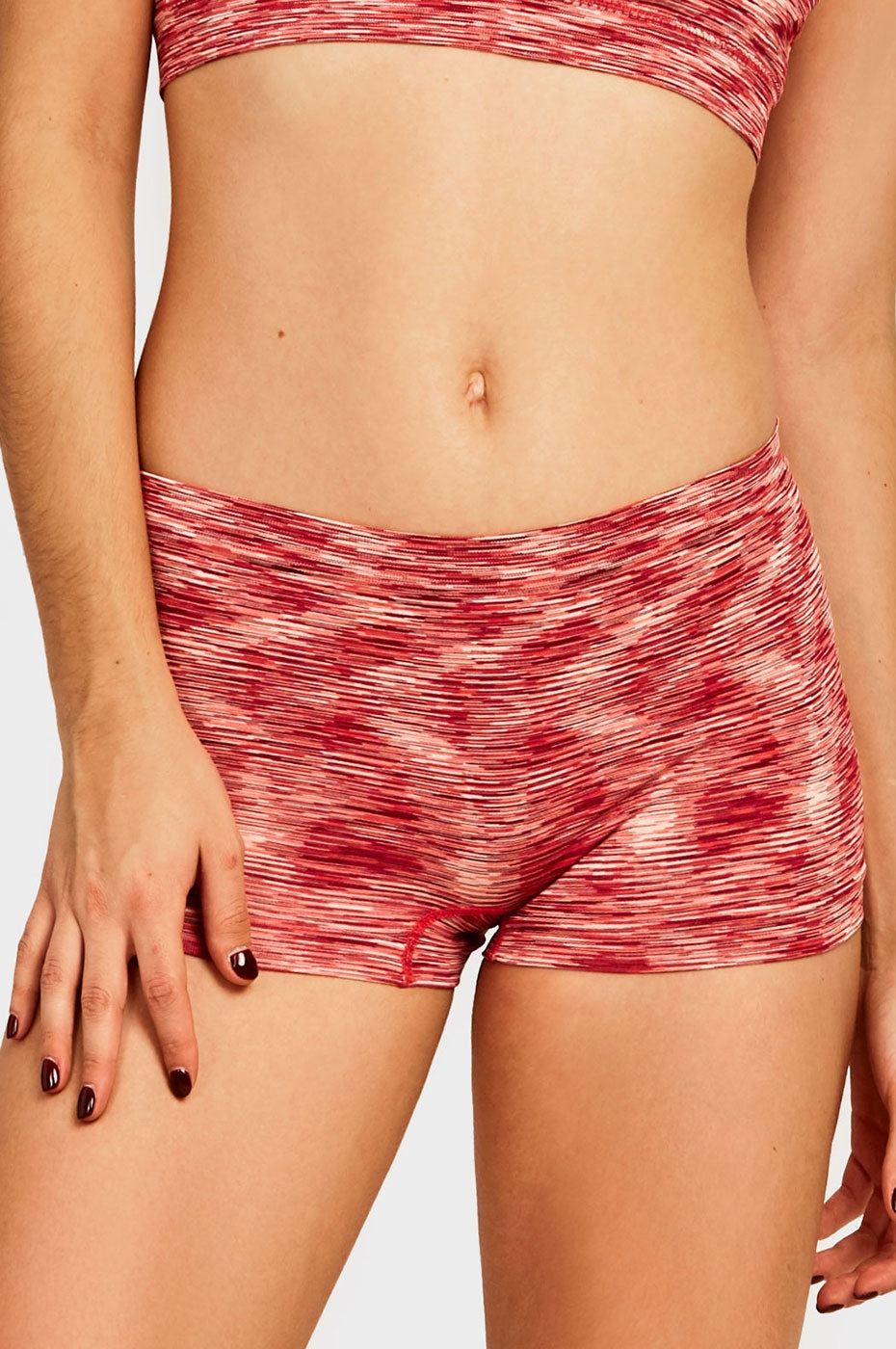 Sofra Ladies Seamless Heather Stripe Red Print Boyshort Panty