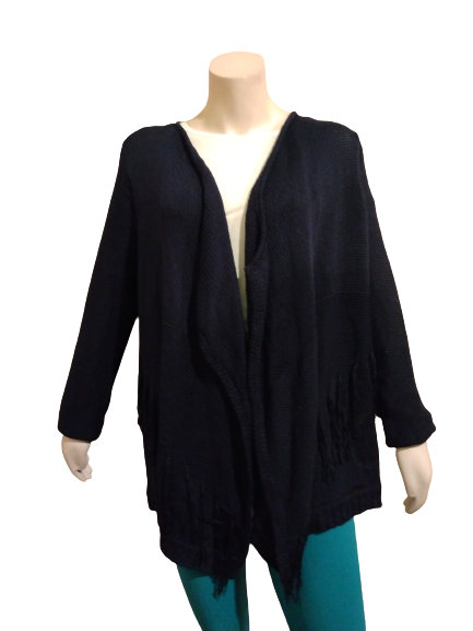 INC Navy Fringed Wrap Sweater (Minor Repair On Back)