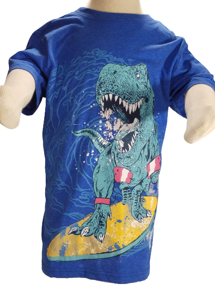 Blue surfing t-rex printed t-shirt