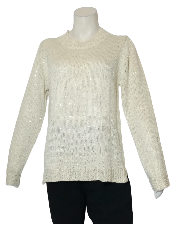 Salon Studio Cream Sparkly Sequined Ribbed Edge Sweater