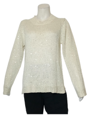 Salon Studio Cream Sparkly Sequined Ribbed Edge Sweater