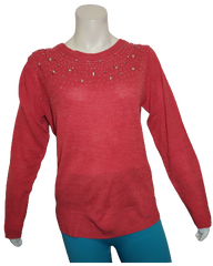 Salon Studio Coral Beaded/Jeweled Neckline Sweater