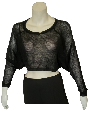 Leshop Black Long Sleeve Loose Crop Sweater