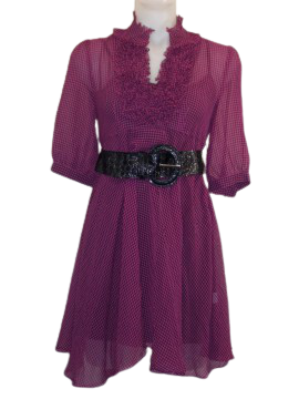 Checked sheer ruffled dress w/belt