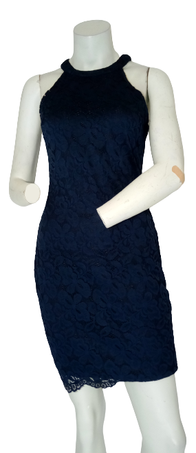 Measeor lace covered dress navy