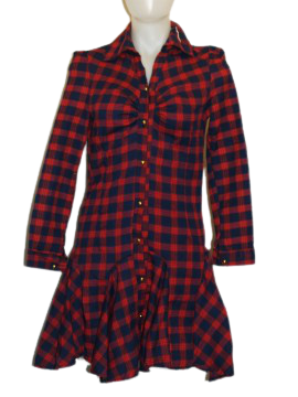 Plaid button down dress red/blue