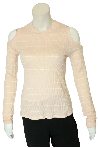 Self Esteem Cold Shoulder Striped Sweater Pink & White