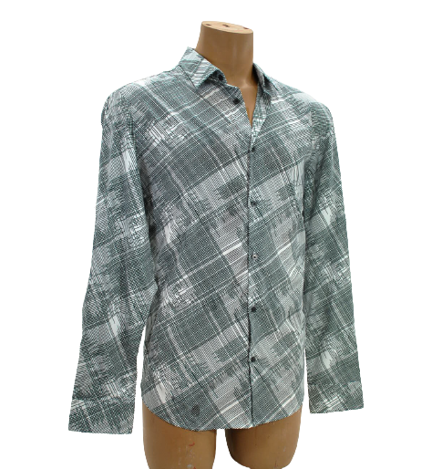 Alfani Men Deep Ocean Green Fashion April Long Sleeve Grid Shirt Large