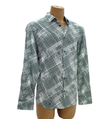 Alfani Men Deep Ocean Green Fashion April Long Sleeve Grid Shirt Large