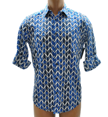 Alfani Men Hyper Blue Zig Zag Pattern Long Sleeve Shirt Medium