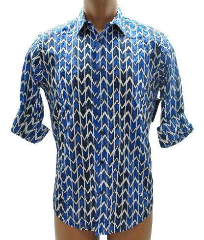 Alfani Men Hyper Blue Zig Zag Pattern Long Sleeve Shirt XXL