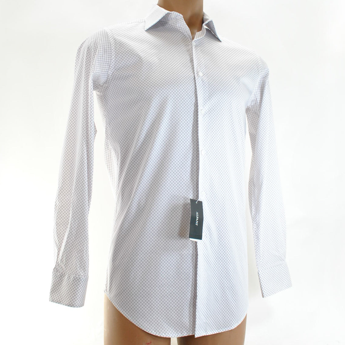 Alfani Men White Lavendar Fashion Slim Fit Geometric Pattern Shirt Sm 14-14 1/2, 32-33