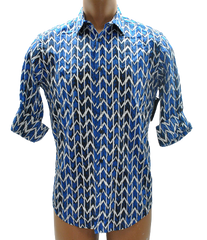 Alfani Men Hyper Blue Zig Zag Pattern Long Sleeve Shirt Small