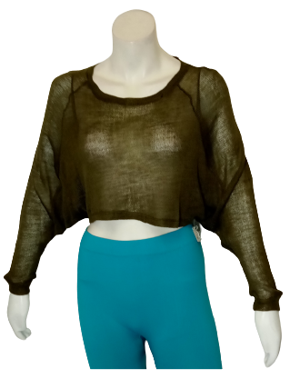 Leshop Olive Long Sleeve Loose Crop Sweater