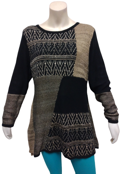 Style & Co. Black/Tan Squares Sweater